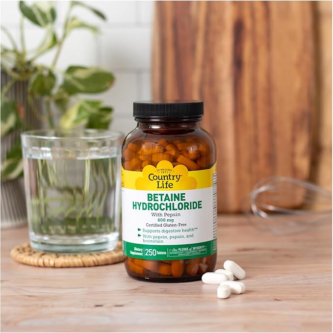 Country Life Betaine Hydrochloride with pepsin 600 mg - 250 Tablets