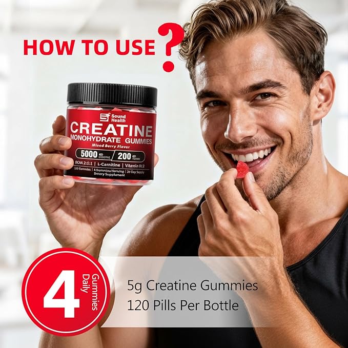 Creatine Nutritional SupplementMixed Berry Flavor Chewable 120 Count 5g Daily Serving Sugar Free Creatine Gummies for Men and Women