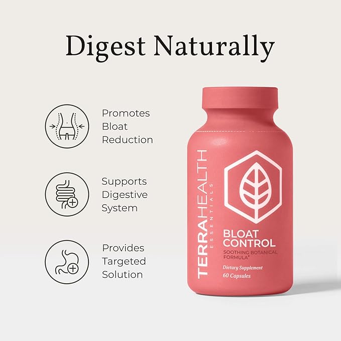 Terra Health Essentials Bloat Control | Fast-Acting No Bloat Relief w/Digestive Enzymes Probiotic Strains for Targeted Anti Bloat Support - Lactase Lipase Protease &amp Amylase for Digestive Healt