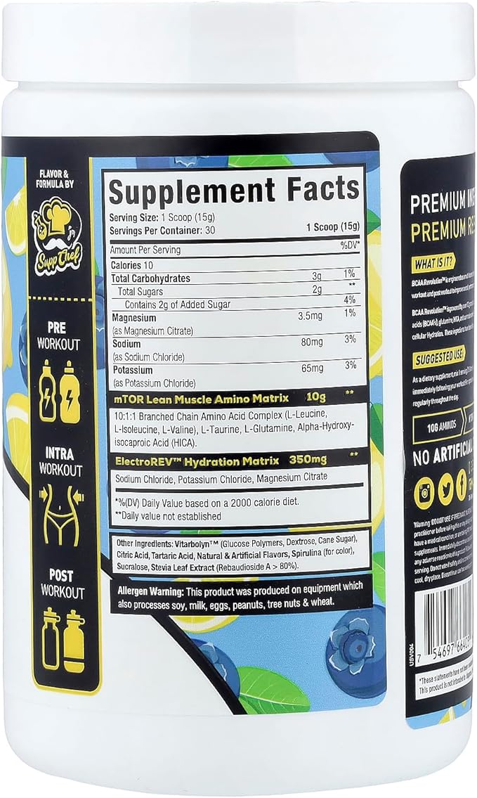 Musclesport BCAA Revolution Amino Acid Powder Supplement for Men &amp Women - Intra Workout Training Complex - Recovery Supplement (Blueberry Lemonade 30 Servings)
