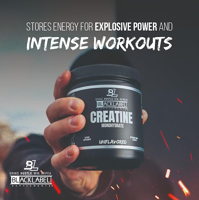 BLACKLABEL Supplements Creatine Monohydrate Powder 60 Servings – Unflavored Creatine Powder for Muscle Gain and Strength Support – Daily Creatine Supplement for Men and Women 5g per Serving