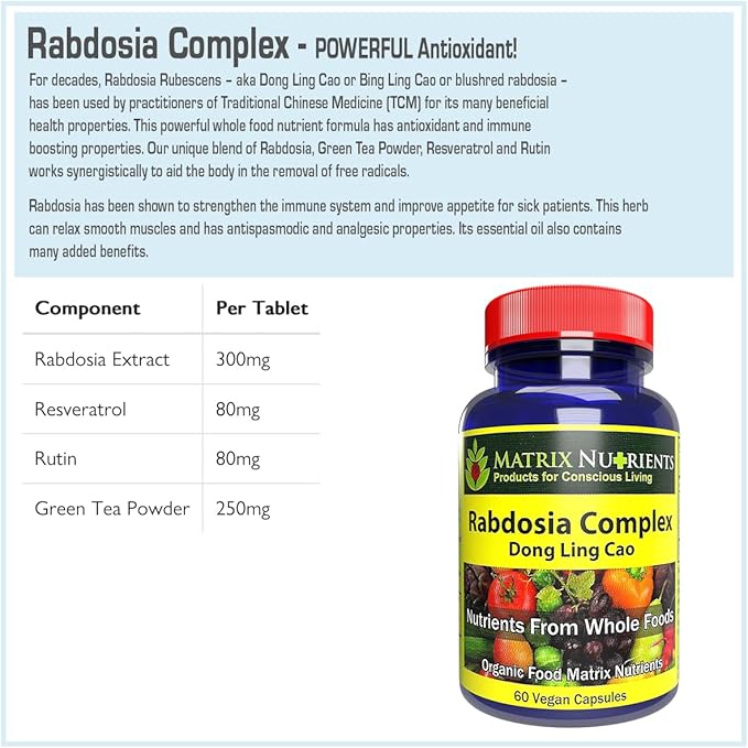 RABDOSIA Complex - Highly Potent Antioxidant for Maximum Cell Protection! - 100% Natural Ingredients: Rabdosia Extract Green Tea Resveratrol Rutin - Vegan Capsules (60ct)