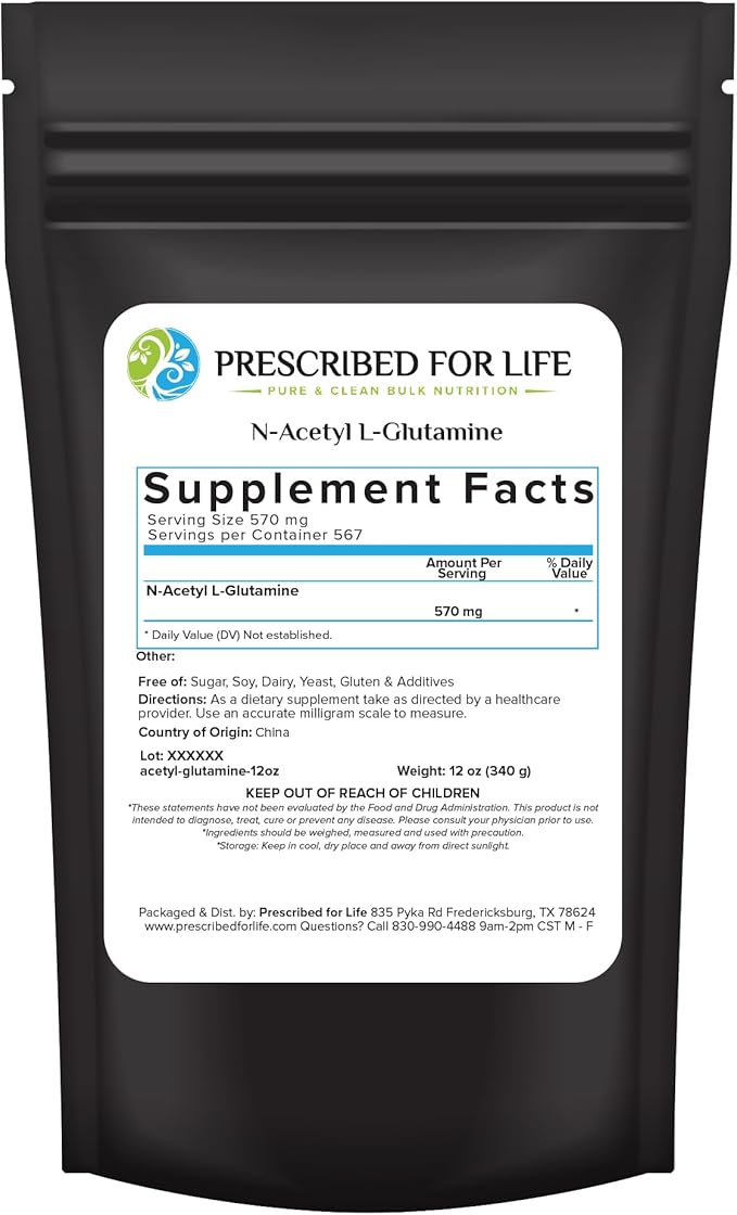 Prescribed For Life N Acetyl L Glutamine Powder Pure L Glutamine Amino Acids Supplement (340g)