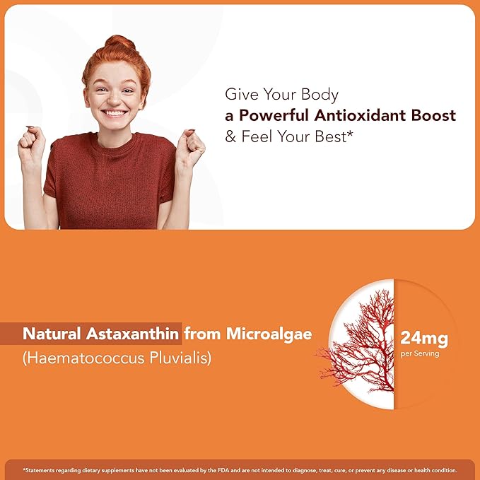 Astaxanthin Gummies 24mg – High Potency Antioxidant Supplement – Skin Eye &amp Immune Wellness Support – Vegan Sugar-Free Non-GMO Gluten-Free Soy-Free – 60 Gummies