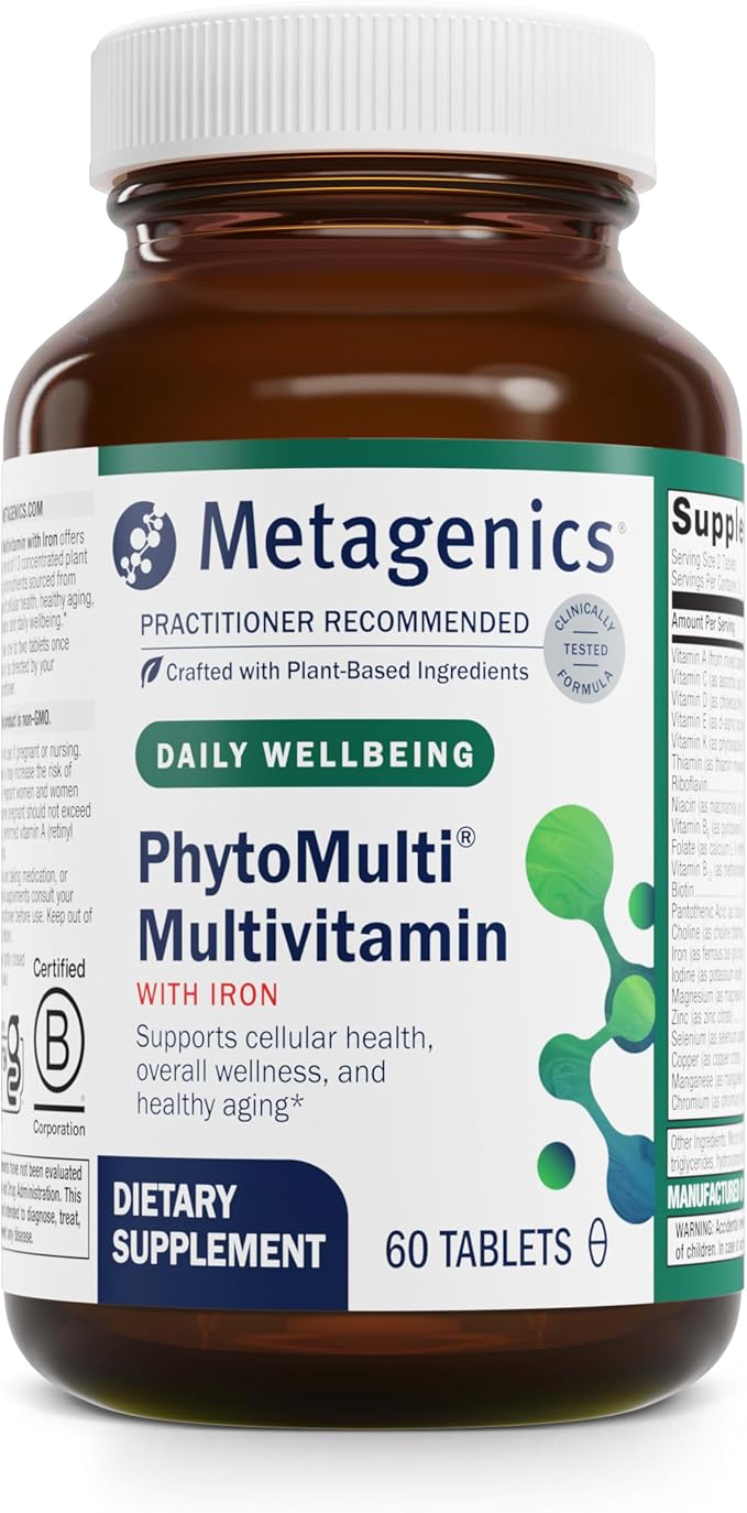 Metagenics PhytoMulti with Iron - Daily Multivitamin for Men &amp Women with Phytonutrients* - Methylfolate Vitamins A‑K Zinc &amp B6 - Iron Bisglycinate 18 mg - Non‑GMO Gluten‑Free - 60 Tablets