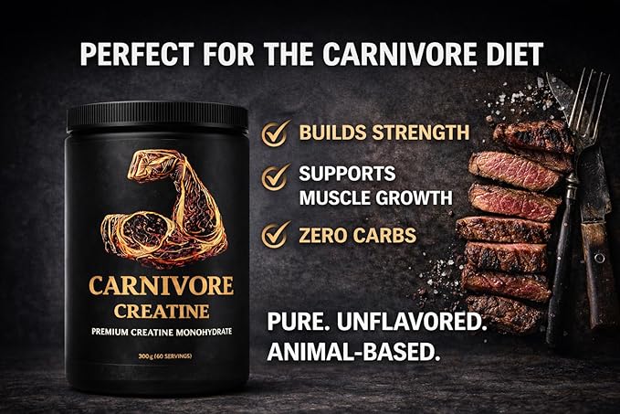 Carnivore Creatine® – Pure Micronized Creatine Monohydrate No Fillers Zero Carbs Unflavored – 300g (60 Servings)