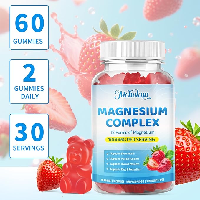 Magnesium Complex Gummies 1000mg | 12-in-1 Magnesium Complex Supplement with Glycinate Citrate Malate &amp Taurate Supports Muscle Function Bone Health Rest &amp Relaxation – Strawberry 120 Cou