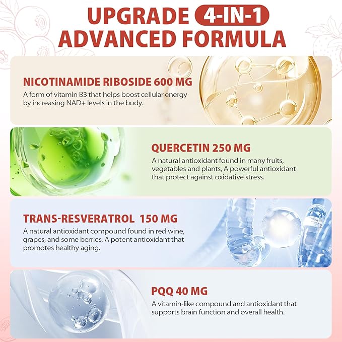 1000mg High-Potency NAD+ Liquid Supplement Nicotinamide Riboside &amp Resveratrol with PQQ Boosts Cellular Energy Focus &amp Healthy Aging - 1 Pc