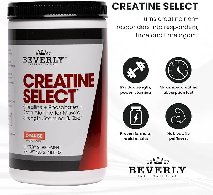 Beverly International Creatine Select with Phosphates 40 Servings. A Fail-Proof Creatine Monohydrate Formula. Boost Muscle Size Strength Endurance and Recovery. for Men and Women. Tastes Like Tang
