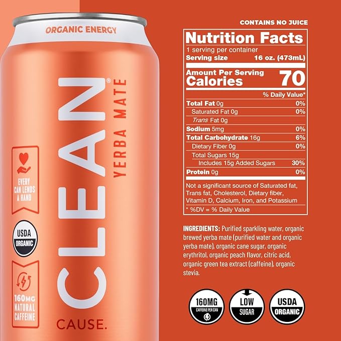 NEW! CLEAN Cause Non-Carbonated Variety Pack &amp Low Calorie Low Sugar Variety Pack USDA Organic Yerba Mate Tea (15.5oz cans 2-12-Pack Case) 160mg Caffeine