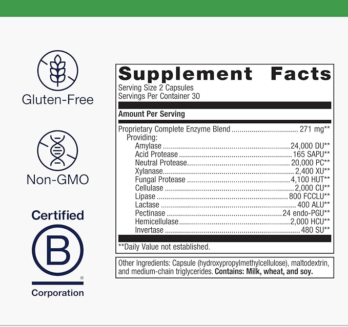 Metagenics SpectraZyme Enzyme Complex - Plant-Based Digestive Enzymes for Protein Fat &amp Carbohydrate Breakdown - Supports Indigestion Bloating &amp Colon Health* - Gluten-Free Vegan - 60 Capsu