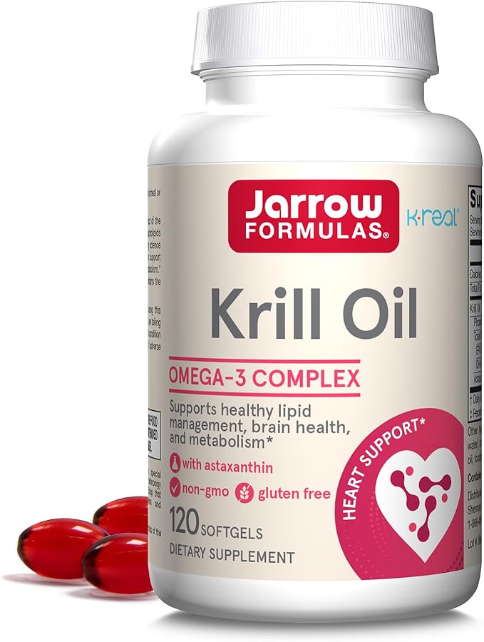 Jarrow Formulas Krill Oil - Phospholipid Omega-3 Complex with Astaxanthin - 120 Softgels - 60 Servings - Supports Lipid Management Metabolism Brain &amp Heart Health - EPA &amp DHA - Gluten Free -