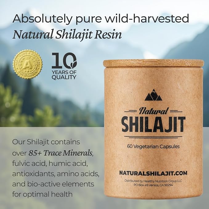 NATURAL SHILAJIT Capsules (2 Months Supply) - 60 Count - Shilajit for Men &amp Women with Fulvic Acid &amp Trace Minerals Plant Based Nutrients for Energy Immune Support &amp Vitality