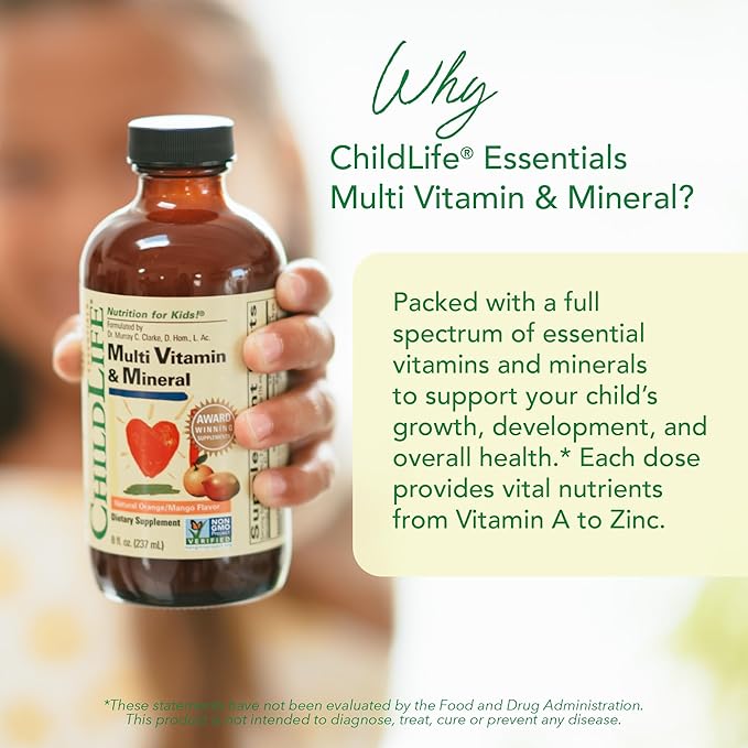 CHILDLIFE ESSENTIALS Kids Multivitamin &amp Mineral + Cod Liver Oil - Liquid Vitamins for Baby Kids &amp Toddlers Arctic Cod Liver Oil Added DHA EPA Omega-3 Fatty Acids Non-GMO Gluten Free -