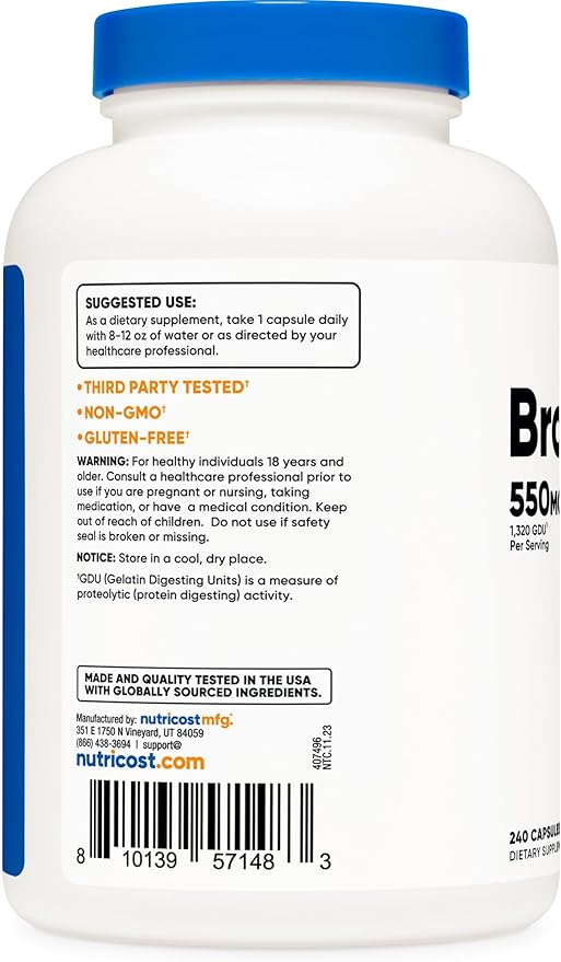 Nutricost Bromelain Capsules (240 Capsules) - 550 MG Per Serving Vegan Non-GMO GMP Compliant