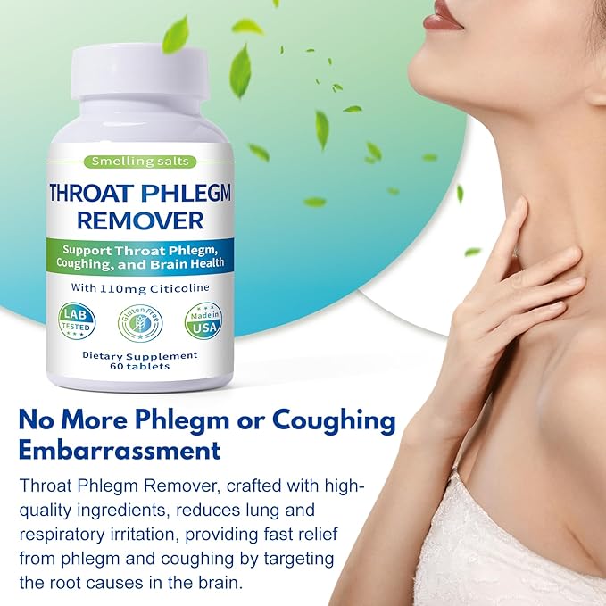 Throat Phlegm Remover – Fast Relief for Throat Phlegm &amp Coughing – Citicoline Supplement for Respiratory Throat &amp Brain Health – Non-GMO Gluten-Free 60 Tablets