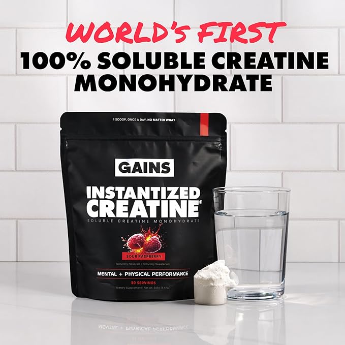 Gains in Bulk Instantized Creatine Monohydrate for Men &amp Women Soluble Pre Workout Powder Supports Muscle Building Strength and Performance Bodybuilding Supplements Sour Raspberry 30 Serving