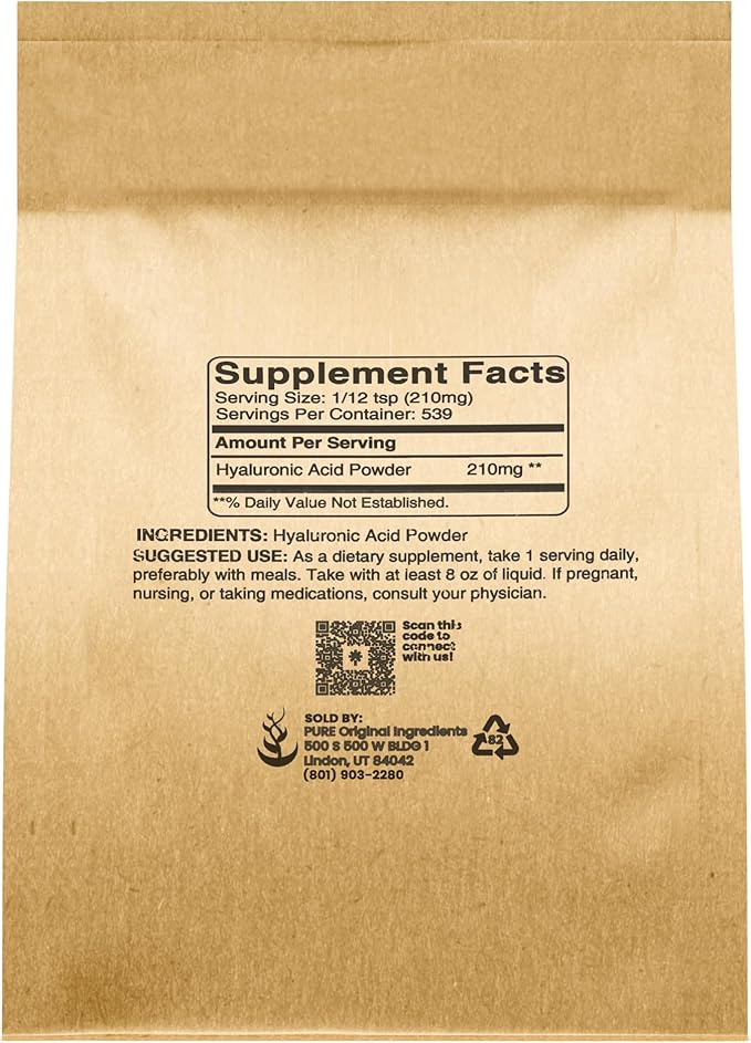 PURE ORIGINAL INGREDIENTS Hyaluronic Acid Water Soluble Fine Powder (4 Ounce)