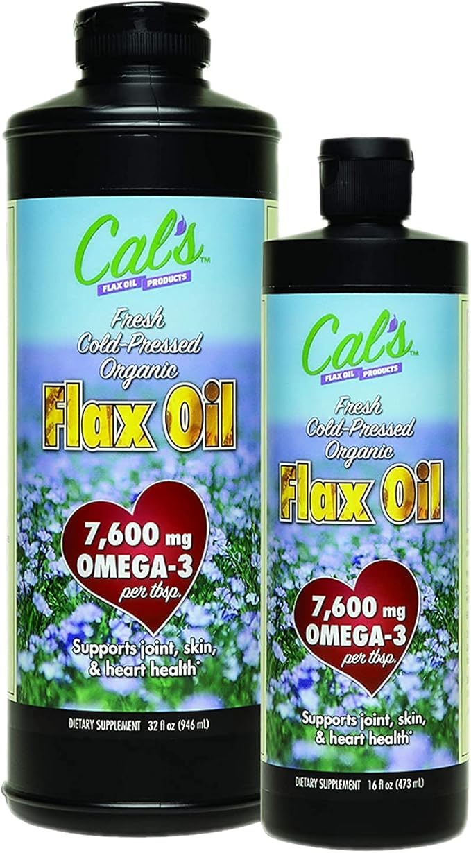 Cal's Flax Oil Cold Pressed Flax seed High in Omega 3 Fatty Acid Unrefined Flax Seed Oil Pure Flax Seed Oil Liquid Supplement for Joint Skin and Heart Health Support - 32 oz