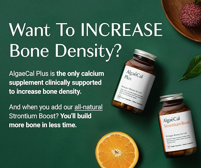 ALGAECAL Bone Builder Pack - Plant Based Calcium Supplement &amp Strontium - Organic Calcium 750mg with Vitamin D3 1600 IU Vitamin K2 Magnesium 16 Nutrients for Bone Health &amp Density (3-Month
