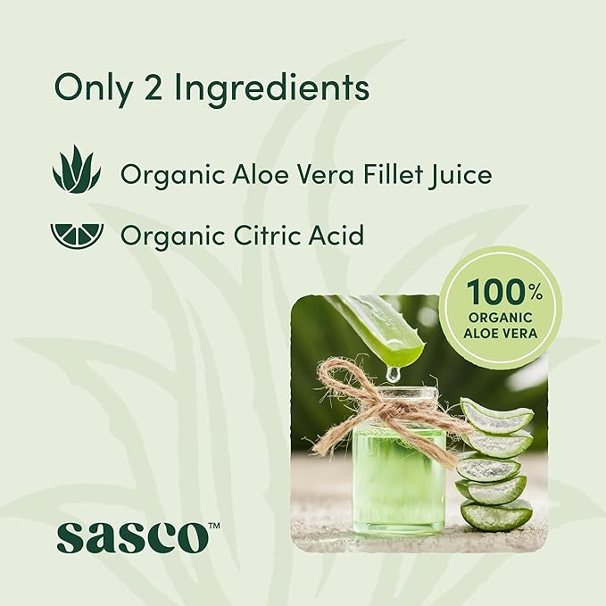 100% Organic Aloe Vera Juice – Inner Fillet Only Naturally Preserved Not from Concentrate Supports Digestive &amp Immune Health – 1L Bottle by Sasco