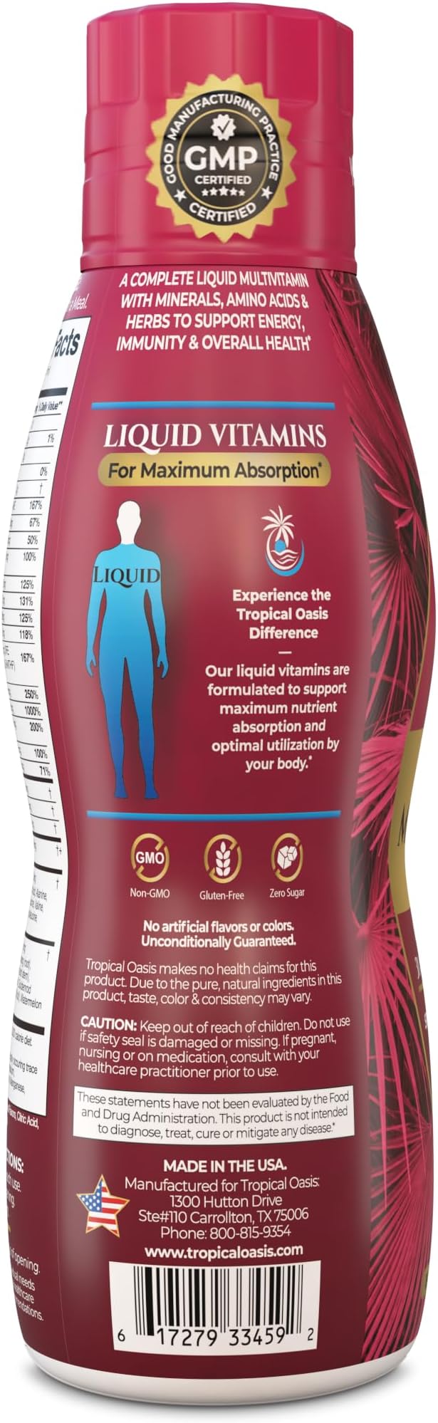 Tropical Oasis Adult Liquid Multivitamin -Liquid Multi-Vitamin and Mineral Supplement with 125 Total Nutrients Including 85 Vitamins &amp Minerals 23 Amino Acids and 18 Herbs - 16 fl oz 32 serv