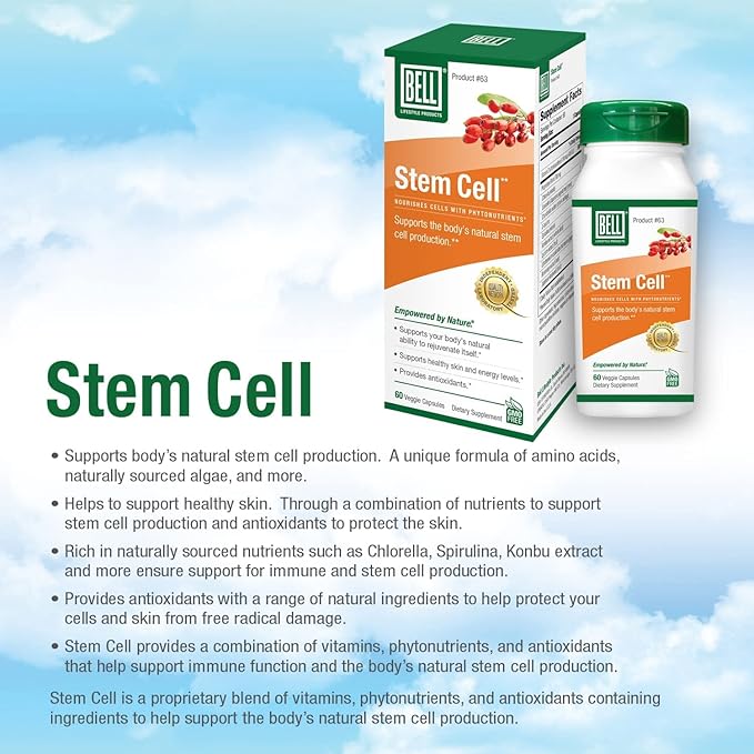 Bell Stem Cell Supplements - Supports Your Body's Natural Ability to Replace Worn Out Cells and Rejuvenate Tissue | Celulas Madres Pack of 2 | 60 Capsules Each