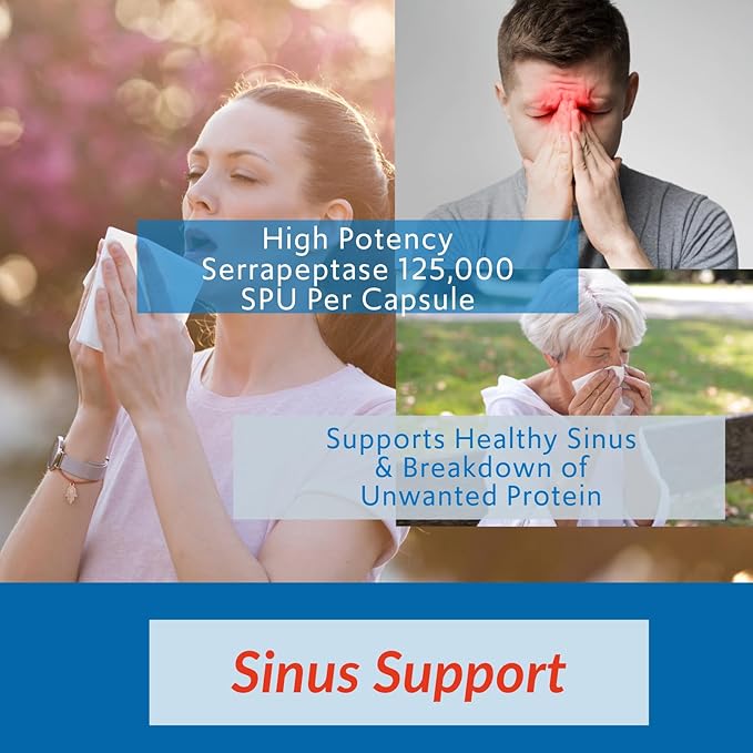 Serra-125K Serrapeptase – High Potency 125000 SPU Per Capsule (250000 SPU Per 2 Capsules) | Delayed Release | 90 Capsules | Non-GMO | Vegan Enzyme Supplement | Professional Quality