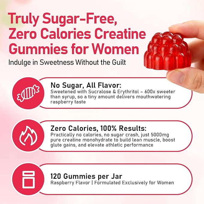 Creatine Gummies for Women Sugar Free &amp Vegan Gummies Creatine for Women Strawberry Flavor Creatine Monohydrate Gummies for Exercise Fitness Training Work &amp Travel 120 Gummies