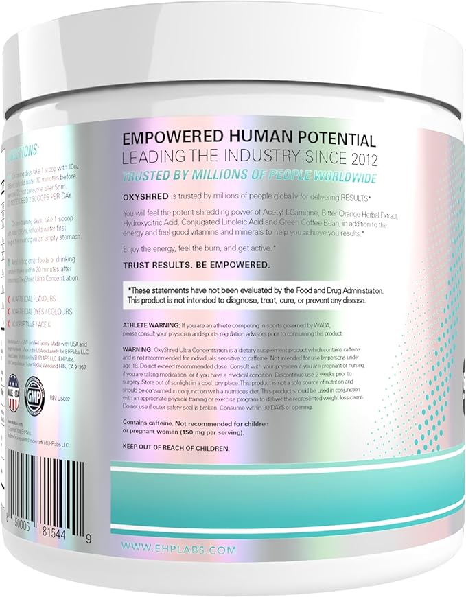 EHP Labs OxyShred Pre Workout Powder - Preworkout Powder with L Glutamine &amp Acetyl L Carnitine Energy Boost Drink - Bahama Breeze/Beach 60 Servings
