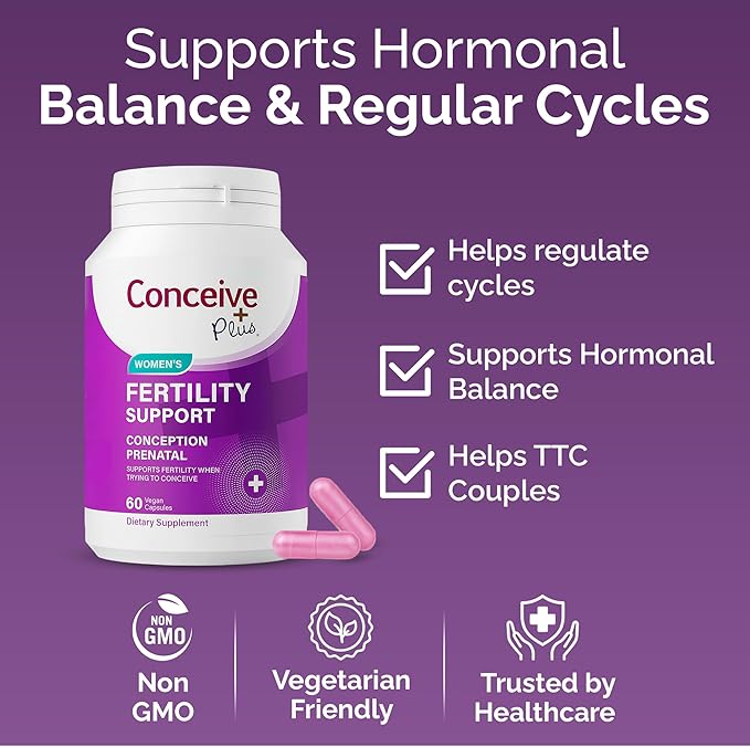 CONCEIVE PLUS Womens Fertility Support – Prenatal Multivitamin for Trying to Get Pregnant – Conception Blend Hormonal Balance Folate Zinc Thiamin Riboflavin Biotin – Non-GMO Vegan – 30 Days