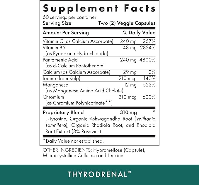 Michael's Health Naturopathic Programs Thyrodrenal - 120 Vegan Capsules - Supports Thyroid &amp Adrenal Health - With Vitamin C - 60 Servings