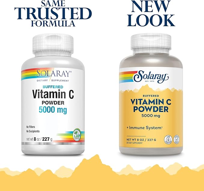 SOLARAY Vitamin C Crystalline 5000mg | Buffered Powder for Gentle Digestion | Healthy Immune Function Collagen Synthesis &amp Antioxidant Support | 8 oz