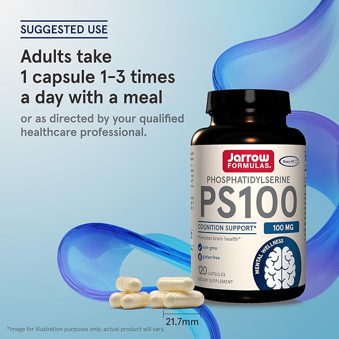 Jarrow Formulas PS100 Phosphatidylserine 100mg Dietary Supplement for Brain Health and Cognitive Function Support 120 Capsules Up to a 120 Day Supply