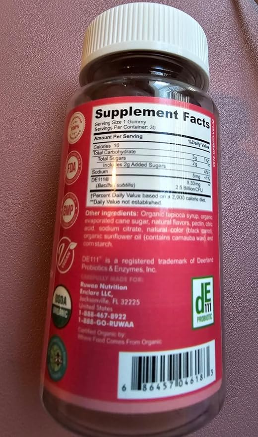 RUWAA NUTRITION Probiotic Gummies. Organic Kids Probiotic Chewable for Digestive Health &amp Immunity. Kids Pre &amp Probiotics Vitamins. No Allergens Gluten-Free Non-GMO Probiotic for Children 6