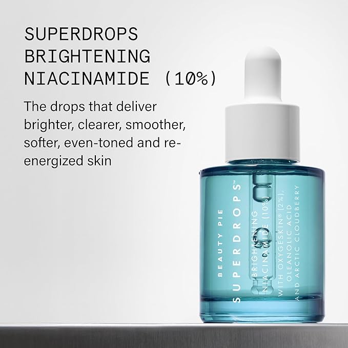 BeautyPie Superdrops Brightening Niacinamide Serum 10% | Pore Refining Glow Booster | Tone Evening Brightening Serum | Strengthens Skin Barrier &amp Promotes Elasticity | Lightweight Formula | 30ml