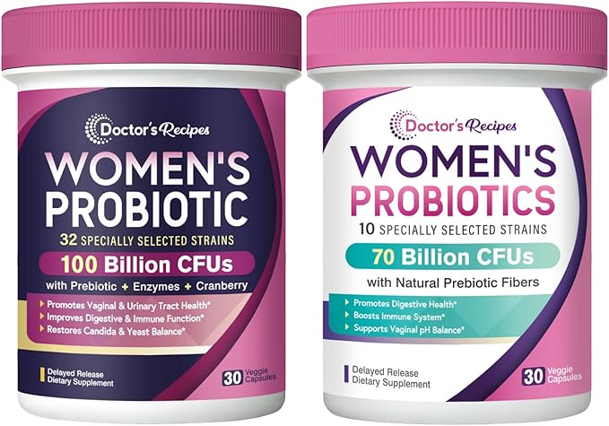 Doctor's Recipes Women’s Probiotics Bundle Vaginal Urinary Digestive &amp Immune No Yeast Non-GMO Shelf Stable Delayed Release