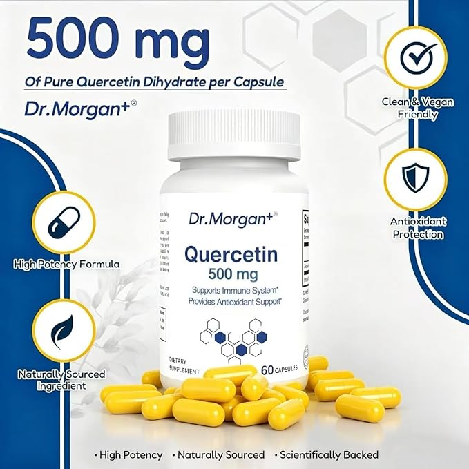 Dr. Morgan Quercetin 500mg Supplement-Bioflavonoid Antioxidant for Immune Support &amp Cellular Health-Natural Supplement-Made in Canada-60 Capsules
