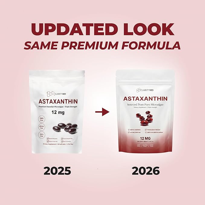 Astaxanthin 12mg Antioxidants Supplement – Natural Microalgae Source – Lipid-Based Softgel for Enhanced Absorption – Cognitive Vision &amp Joint Support – 30 Softgels (Pack of 2)