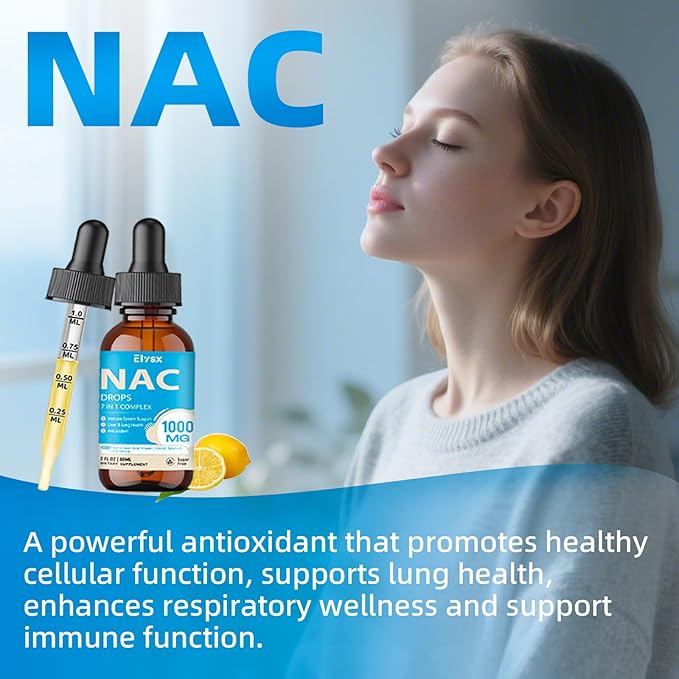 Liquid NAC Drops 1000MG NAC Supplement N-Acetyl Cysteine with Alpha Lipoic Acid for Adults &amp Kids Immune System &amp Antioxidant Support Liver &amp Lung Health Natural Lemon Flavor Sugar Fr