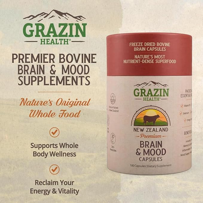 Brain Mood Capsules Beef Organ Supplement 1750mg Per Serving | 30 Servings Nutrient Dense Formula Non GMO No Fillers Made in USA Dietary Supplement