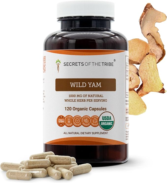 Secrets of the Tribe Wild Yam USDA Organic 120 Capsules | Made with Organic Vegetarian Capsules and Responsibly farmed Wild Yam (Dioscorea Villosa) Dried Root (120 Capsules)