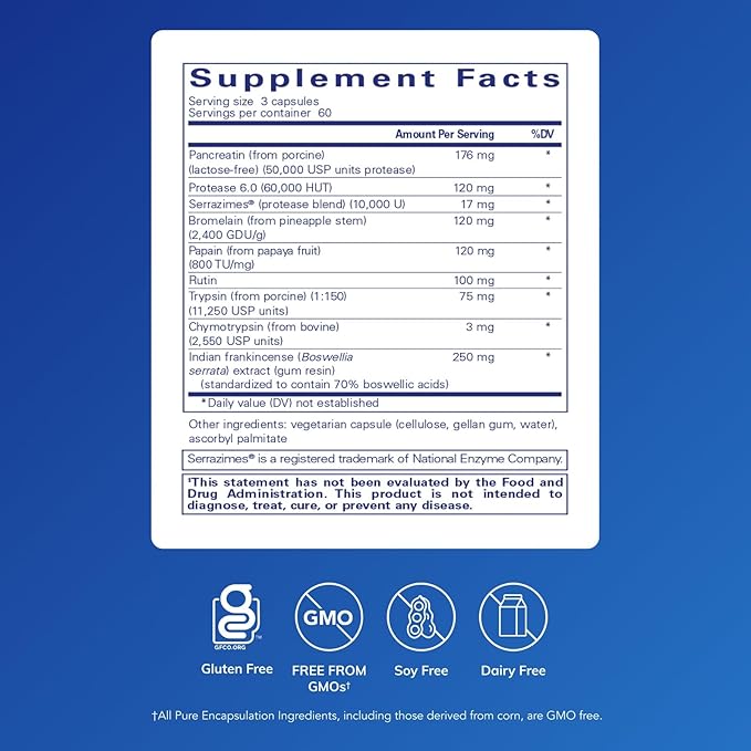 Pure Encapsulations Systemic Enzyme Complex - Supports Muscle Recovery &amp Joint Health - for Immune Health* - Gluten Free &amp Non-GMO - 180 Capsules