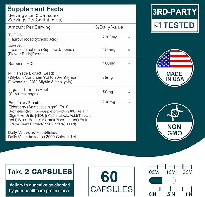 2200MG TUDCA Liver Supplements - Bile Salts Supplement Complex for Liver Detox &amp Cleanse Gallbladder Cleanse Digestive Health 180 Capsules