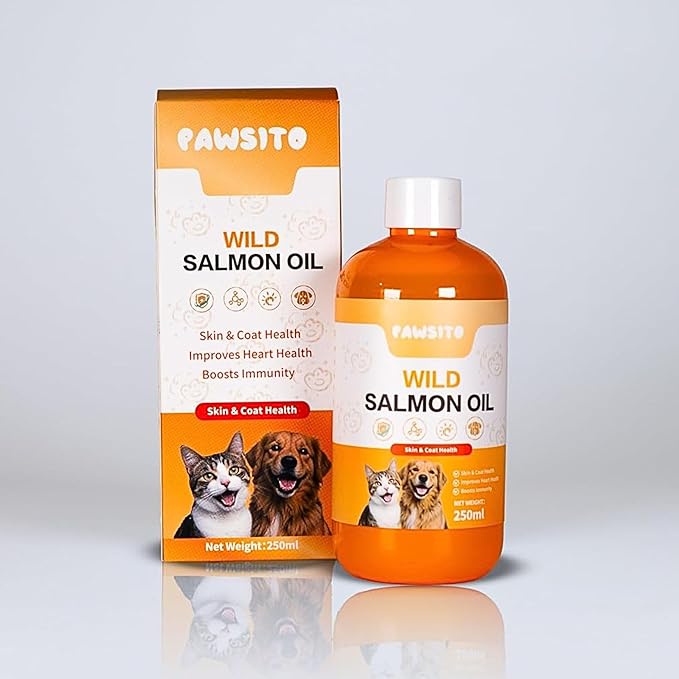 Salmon Oil for Dogs &amp Cats – Wild Alaskan Omega-3 Fish Oil with EPA &amp DHA for Skin &amp Coat Joint Heart &amp Immune Health (250ml)