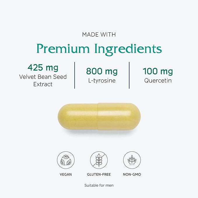Vitanica Dopamine Assist Dr Formulated Dopamine Supplement L-Tyrosine Mucuna Pruriens Neurotransmitter Mood Support Vitamin B6 Folate Green Tea Extract Quercetin Vegan 60 Capsules