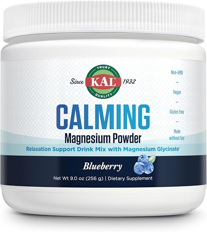 KAL Calming Magnesium Powder - Blueberry Flavor Magnesium Supplement - High Absorption Relaxation Support No Added Sugar Vegan Gluten Free Made Without Soy - 40 Servings 9 oz