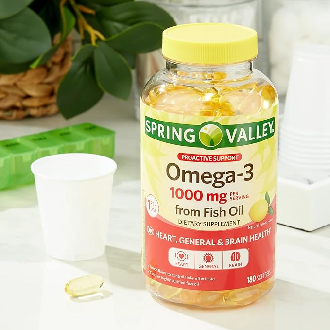 Spring Valley Omega-3 Fish Oil Soft Gels 1000 mg 180 Count Dietary Supplement Omega-3 Fatty Acids Bundle with Lual's 45 Diabetes Decoded