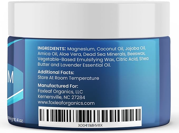 Magnesium Cream for Sleep Leg Cramps &amp Muscle Soreness Highly Concentrated &amp Deep Penetrating Topical Magnesium Chloride - Arnica Shea Butter &amp Lavender Oil Made in USA 4oz