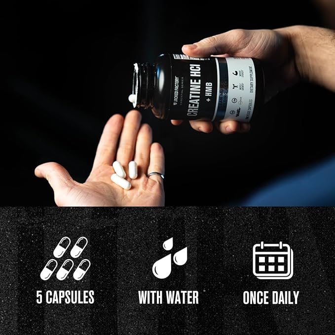 Jacked Factory Creatine HCL + HMB Capsules - Synergistic CON-CRET myHMB &amp Vitamin D Formula for Improved Growth Strength &amp Reduced Muscle Breakdown - 150 Capsules